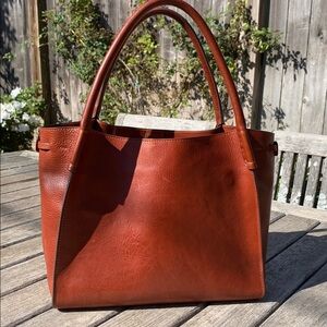 Elegant Brown Ann Mashburn Leather Tote Bag